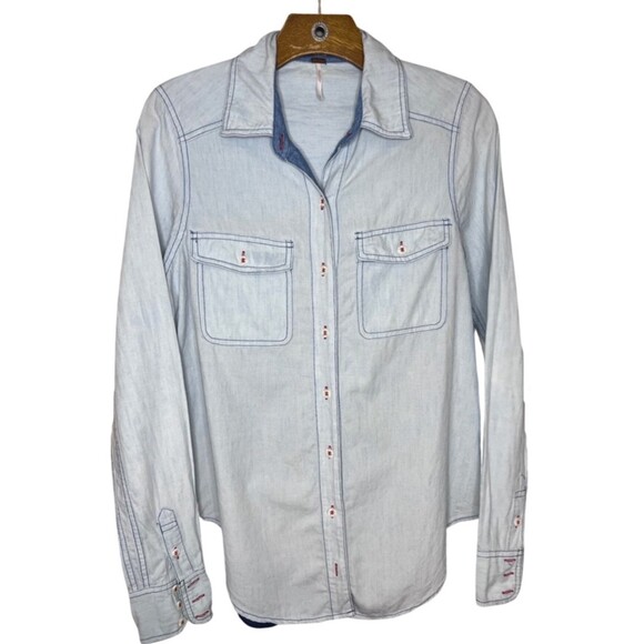 Free People Bandana Bandit Western Chambray Shirt - XS - Picture 3 of 9